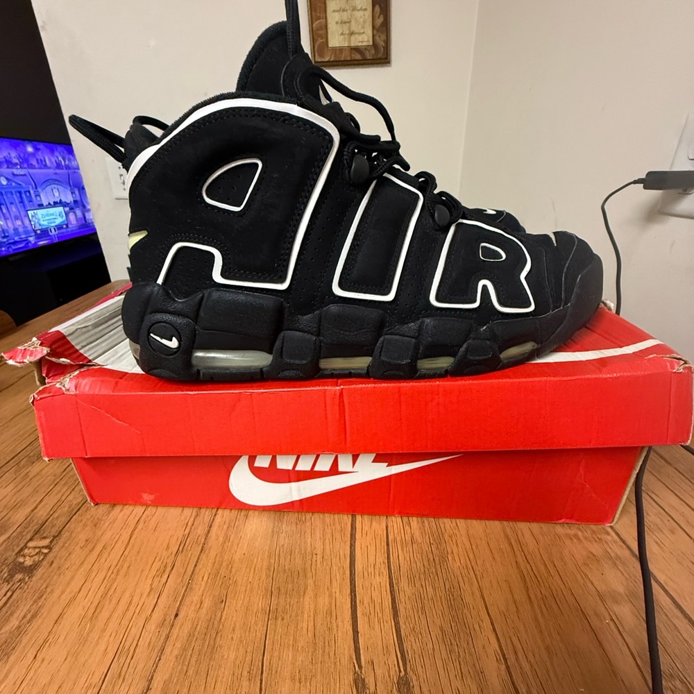 Nike Black and White Air More Uptempo Shoes